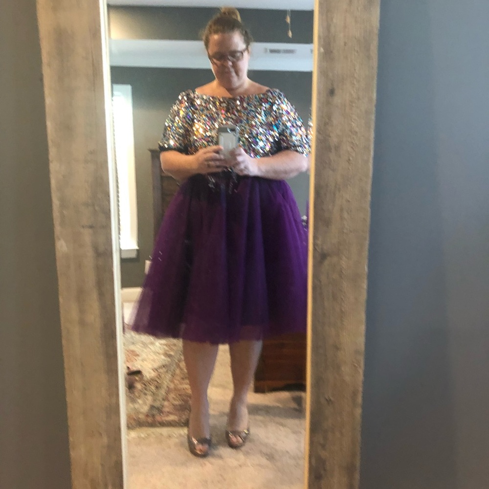 Purple womens tulle midi length skirt